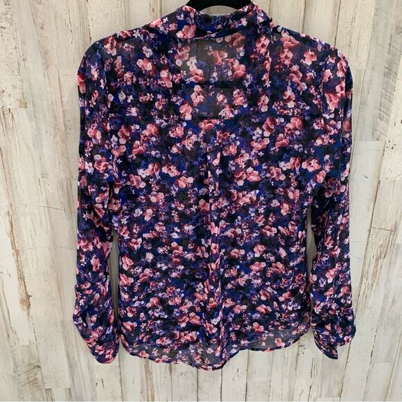 Express The Portofino Button Up Floral Sheer Top Shirt Blouse - Picture 5 of 5
